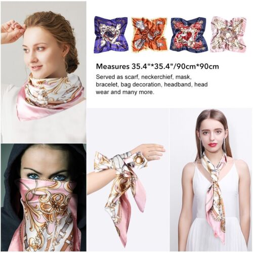 3 Pcs Womens Hijab Scarf Silk Feel Satin Square Head Shawl Wraps Scarves 35"x35" - Picture 4 of 18