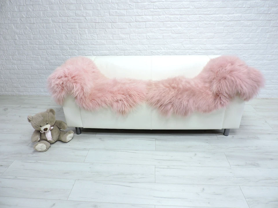 ALFOMBRA DE PIEL DE OVEJA ISLANDESA REAL PAQUETE DE 2 ALFOMBRAS PELUDAS ROSA PELO LARGO ALFOMBRA DE DOS ÁREAS 141/1 Foto 4 de 4