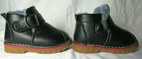 Toddler Black Faux Leather Ankle Boots Thick Fleece Outdoor Walking USA 6 EUR 22 - Picture 6 of 12