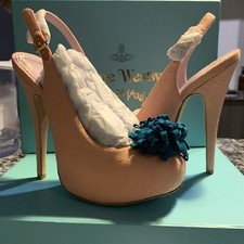 Vivian Westwood Valentine heel Peeptoe slingback pom pom shoes SALMON 7