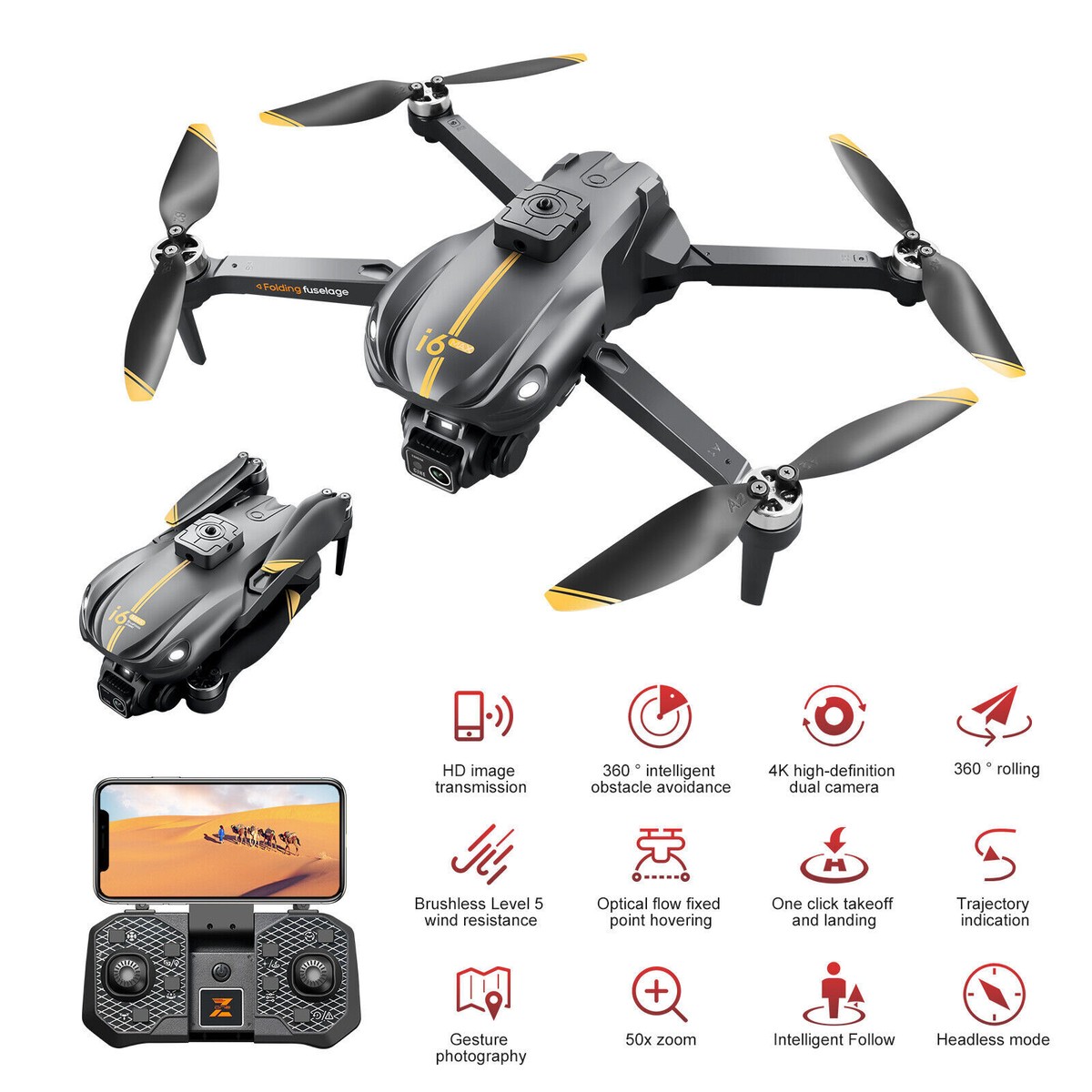 RC Drone WIFI FPV Dual 4K HD Camera 360° Obstacle Avoidance