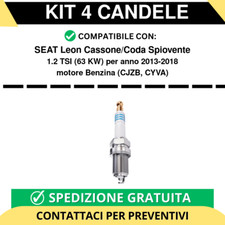 KIT 4 CANDELE per SEAT Leon Cassone/Coda Spiovente 1.2 TSI 63 kw anno 2013-2018