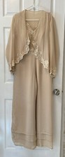 H.S.D. Mother of The Bride Sleeveless Pantsuit with Jacket Size 12 Beige New