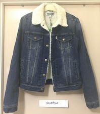 Kenzo Paris Trucker Denim Jacket Blue Calf Skin Collar Size Xs
