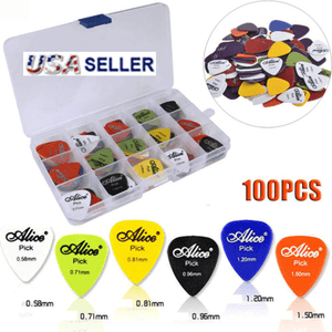 Guitar-Picks-100Pc-Acoustic-Electric-Plectrum-Mixed-Assorted-Colors-W-Case-Banjo