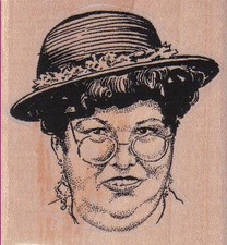 Peering Hat Lady 2 1/2 x 2 1/2" Rubber Stamp, Woman Stamp, Lady Stamp