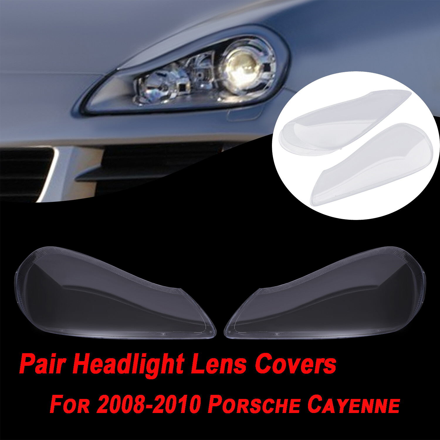 For 2008-2010 Porsche Cayenne Headlight Lens Cover Replacement Clear Shell LH+RH
