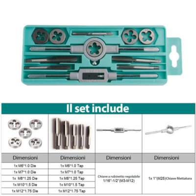 Kit Filiera 12 Pezzi In Acciaio - Maschi E Filiere Metriche M6 M7 M8 M10 M12 Per Filettatura - Foto 4