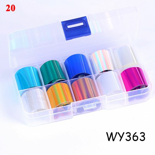 10 Rolls/BOX Nail Foils Nail Art Transfer Foil Wraps Glitter Sticker Decals & - Picture 32 of 41