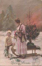 CP BONNE ANNE FEMME ENFANT BONNET SAPIN LUGE ROSES - 94436