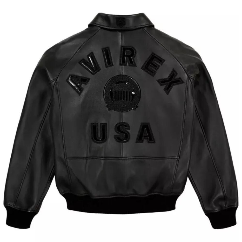 Men's Avirex Black American Style Flight Bomber Genuine Cowhide Leather Jacket