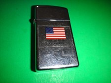 Year 1980 Zippo Slim Lighter with Flag of UNITED STATES OF AMERICA Decal Sticker