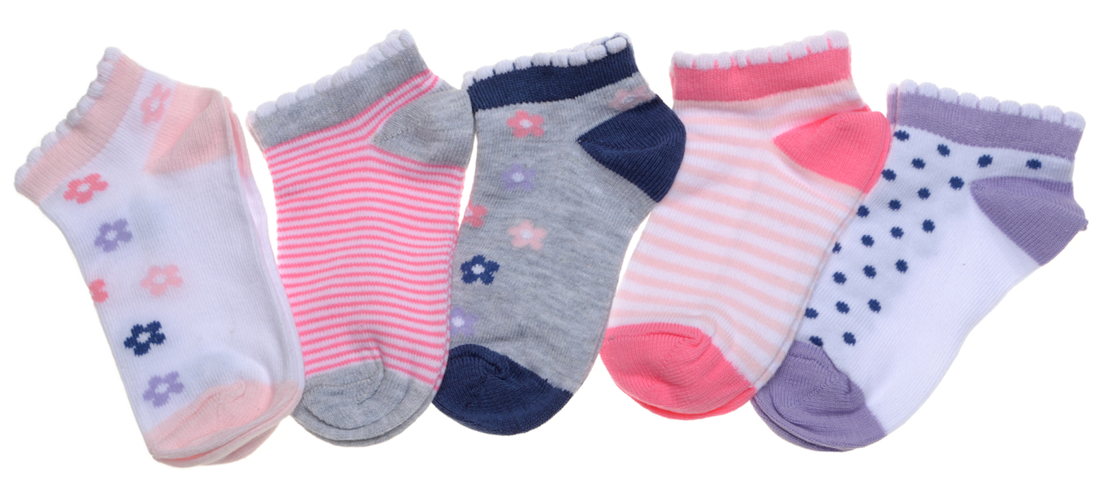 5 pairs of Flowers, Stripes & Spots Baby Girls Trainer socks 612