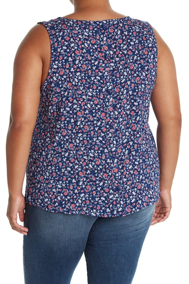 Caslon кнопка назад вязаный Майка размер 2 X 4 X темно-синий красный Ditsy цветочный новый с Ярлыками $49 - Изображение 4 из 4