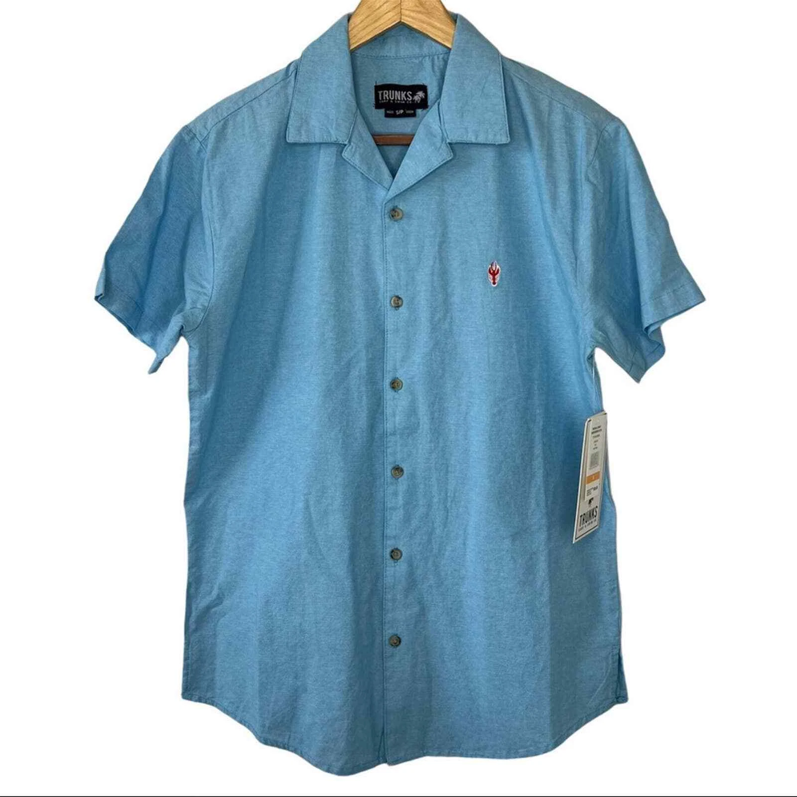 Trunks Surf & Swim Co. Tropical Shirt w/ Embroidered Icon in Deep Sea - Sz S/P