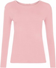 Women Long Sleeve Plain Ladies Stretch Round Scoop Neck T Shirt Top