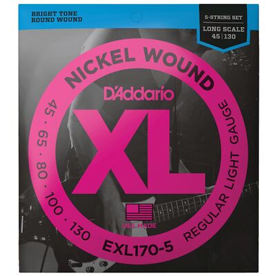 D'Addario EXL170-5 XL Nickel Bass Guitar Strings 45-130 Regular Light Long Scale