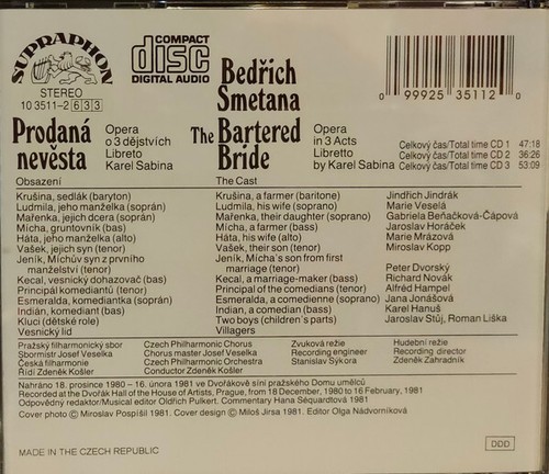 Bedřich Smetana / The Bartered Bride / CD / Opera / Supraphon / Czech Republic - Imagen 2 de 2