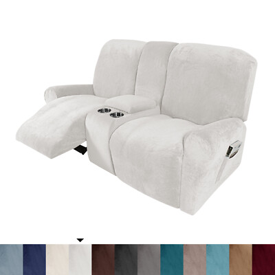 2 Seater Stretch Recliner Sofa Cover Velvet Loveseat Sofa Slipcover w/Cup Holder