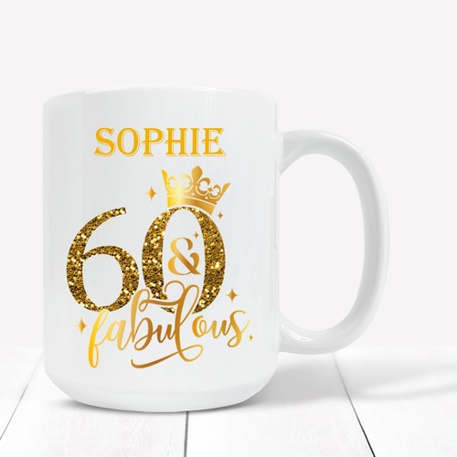Personalised 60th Birthday Gift 60th Gold Mug, Coaster or Mug & Coaster Gift Set - Picture 5 of 6