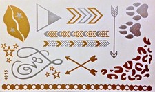 Flash Once Temporary Tattoo Gold Silver 14 Pieces Bracelet Neck Chain Body K15