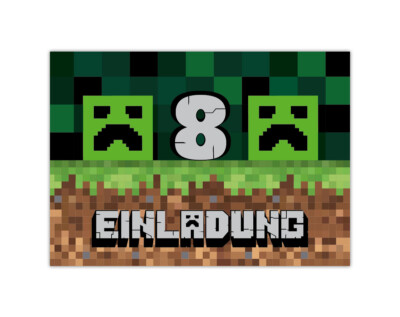 Einladungskarten 8. achte Kindergeburtstag Game-Design Junge Kinder Geburtstag