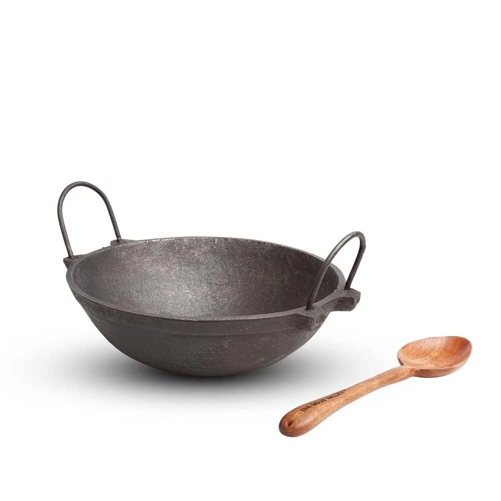 Pre-Seasoned Cast Iron Kadai Loha Kadai Cast Iron Wok For Cooking Frying 25 cm