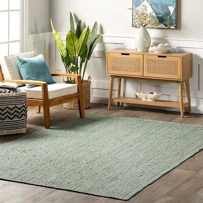 Moderner Jute Teppich Carpet Meergrün Geflochten Landhaus Vorleger Wohnzimmer