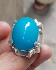 Beautiful Turquoise Blue Feroza Ring Unisex Elegant Sterling Silver 925 Frame