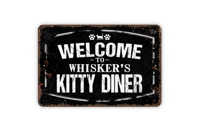 Personalized Welcome To Kitty Diner Sign - Custom Cat Kitten Pet Metal Wall Art