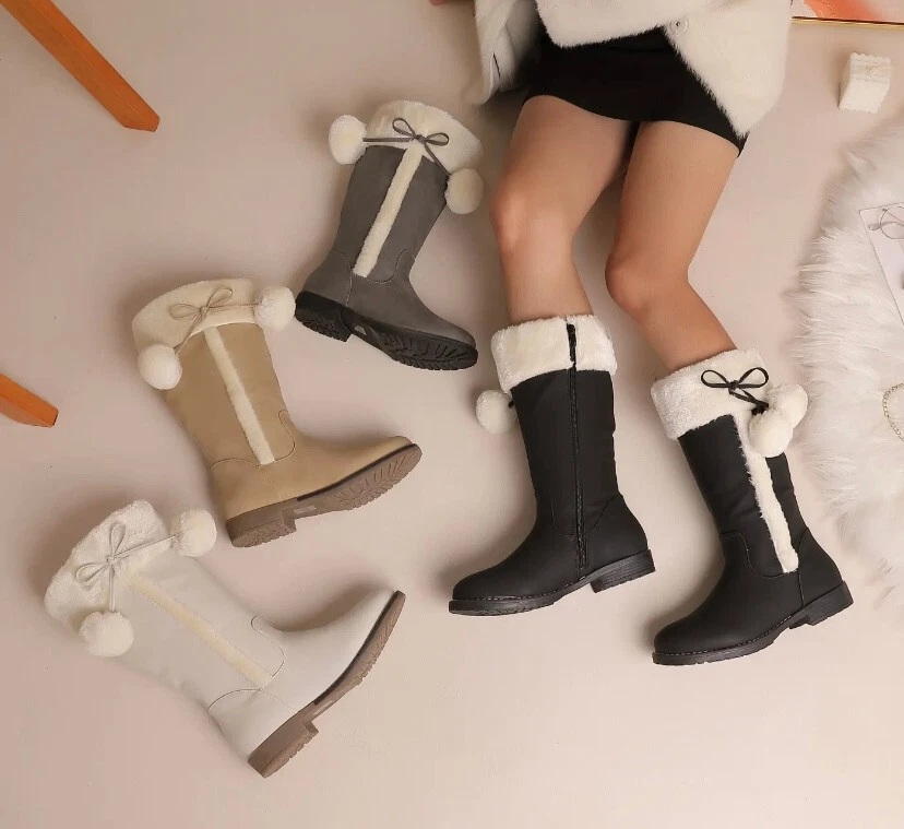 QUEENTINA Damen Stiefel warm gefüttert Winter Boots Stiefeletten Bommel NEU BH200