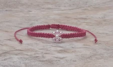Wax Cord & Czech Seed Bead Macrame Bracelet Flower Design Dark Pink Yellow.