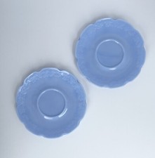 Jeannette Cherry Blossom saucers set of 2 Blue Delphite 5 1/2 in. diameter