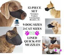 12 pc QUICK-FIT LINED COMFORT CAT DOG MUZZLE SET Training Groomer Vet Grooming