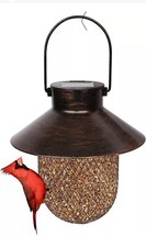 Hanging Wile Bird Feeder Metal Bronze Solar Powered Lantern HangingGarden Lights