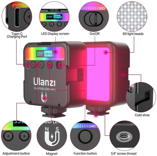 Mini LED Camera Light 2000mAh RGB Rechargeable Panel Photo Vlogger - Picture 2 of 21