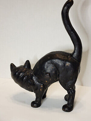 Black Cat Scaredy Cat Cast Iron Halloween Figurine Door Stop, 7.5