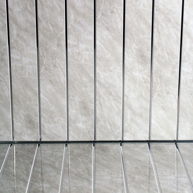 8 Grey Marble Chrome Strip Bathroom Cladding Ceiling Panels Pvc Shower Wet Wall