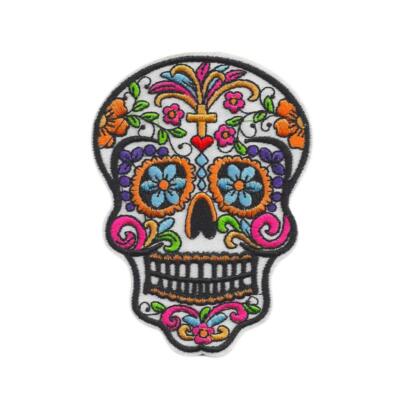 SUGAR SKULL IRON ON PATCH 4'' Embroidered Applique Color Day of the Dead Skeleton