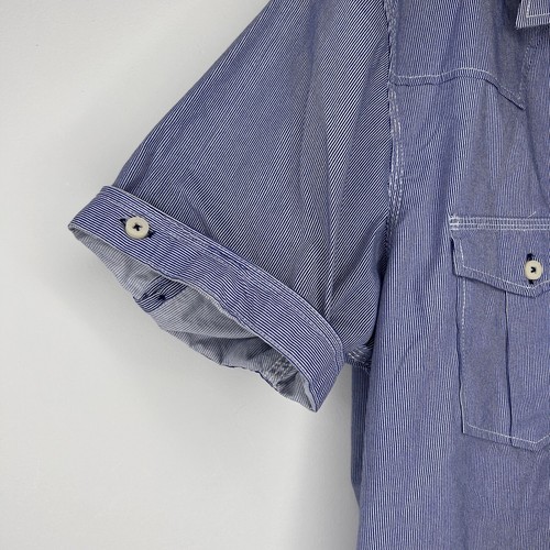Jack & Jones Shirt XL Blue Striped Embroidered Short Sleeve Cotton Denim Cloth - Picture 2 of 11