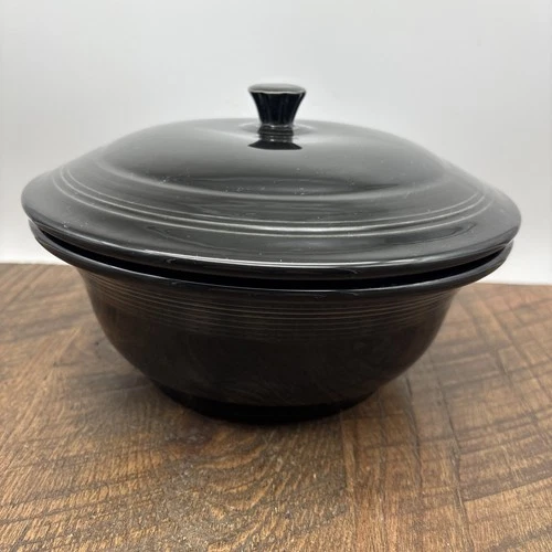 Vintage Covered Casserole Dish 9" Black Fiestaware HLC Made USA