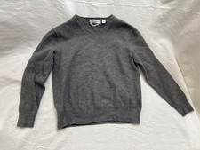 Calvin Klein Merino Wool Sweater Size L Gray V Neck Extra Fine Knit Pullove