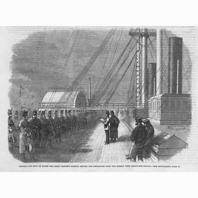 Troops for Canada on Board the Great Eastern Steam Ship - Antique Print 1861
