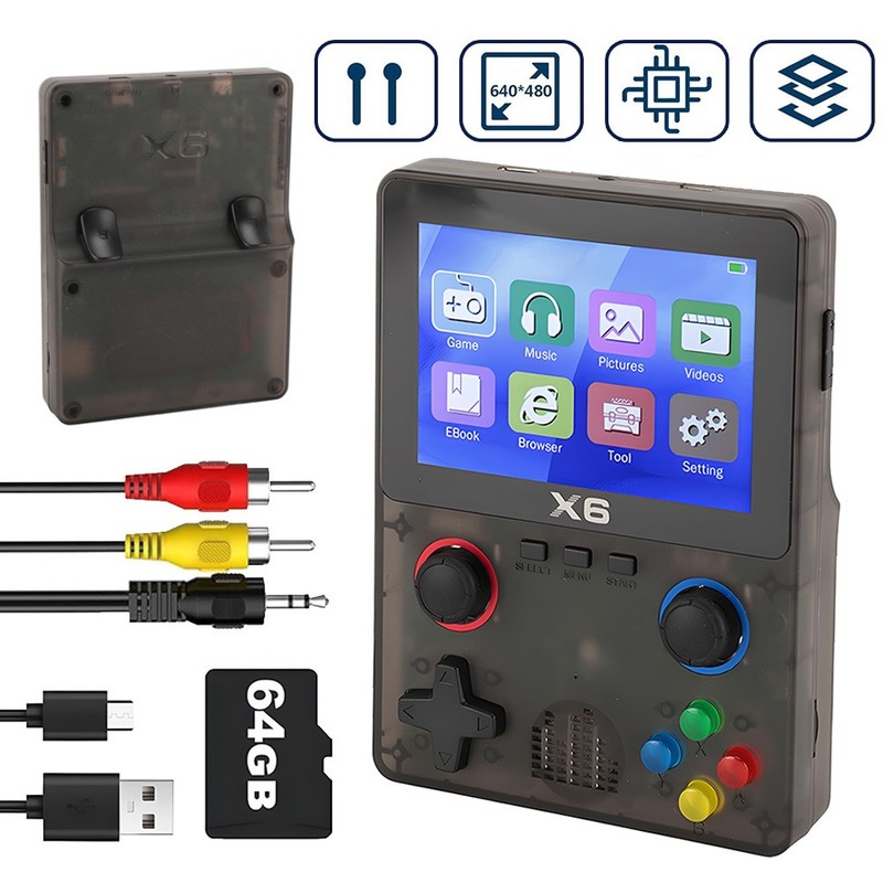 Built in 6000 Games X6 Retro Games Console 3.5-Inch Color Screen Portable