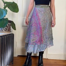 Vintage silk wrap midi skirt Size xs/s Colorful hippie boho alt indie grunge