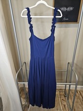 Reformation Eda Ruffle Strap Midi Dress Navy Blue Sz XL