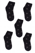 5-Pack Kids Crew Socks Black w/ White Anchor Print   Size 8-12 NWOT