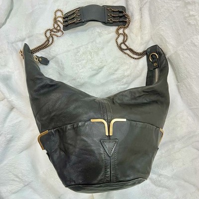 Chloé Milton Hobo Bag Gray Leather Gold Chain Shoulder Handbag Designer