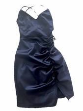 Used Once! Windsor XS Keep Them Guessing Lace-Up Satin Mini Dress Navy HKD21673