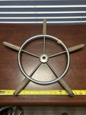 Vintage 17” Stainless Steel / Wood Ship’s Wheel / Helm Marine Boat Supply Decor